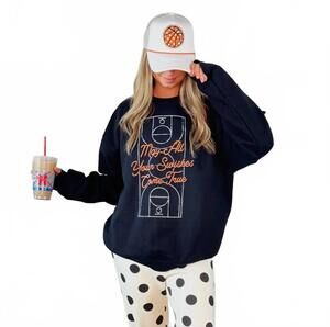 NEW POPPY & PINE basketball swishes sweatshirt in black